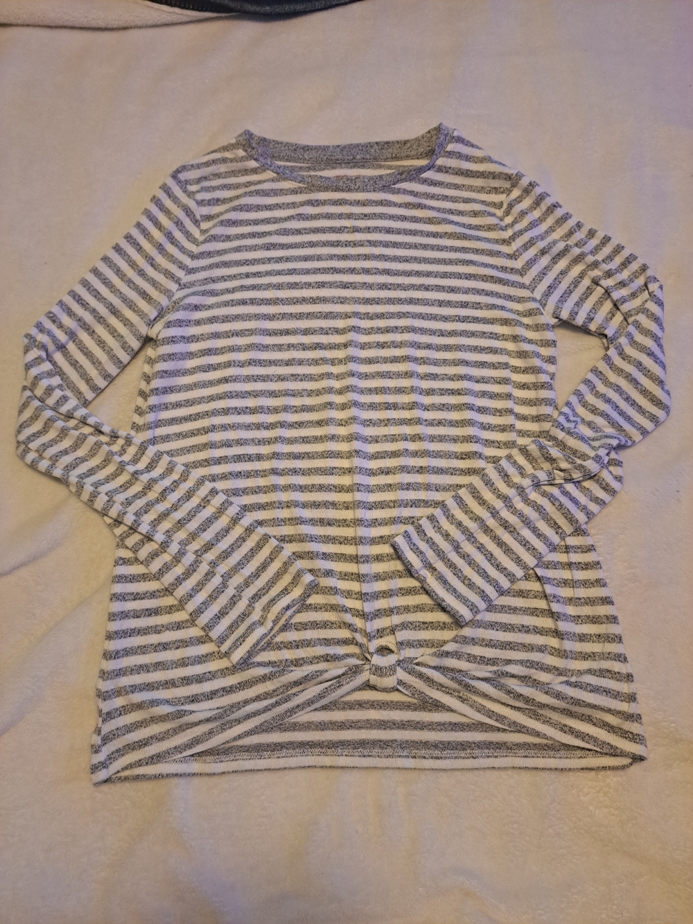 Cat & Jack Striped Long-Sleeve Knot Front Top - White & Gray